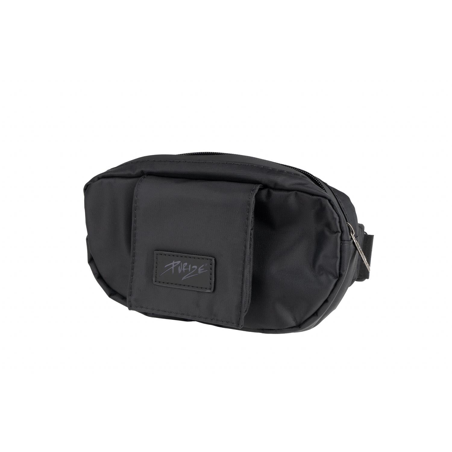 PURIZE Belt Bag Schwarz, Bauchtasche aus Nylon mit Reißverschluss, Frontfach, verstellbarem Gurt und PURIZE Logo-Patch